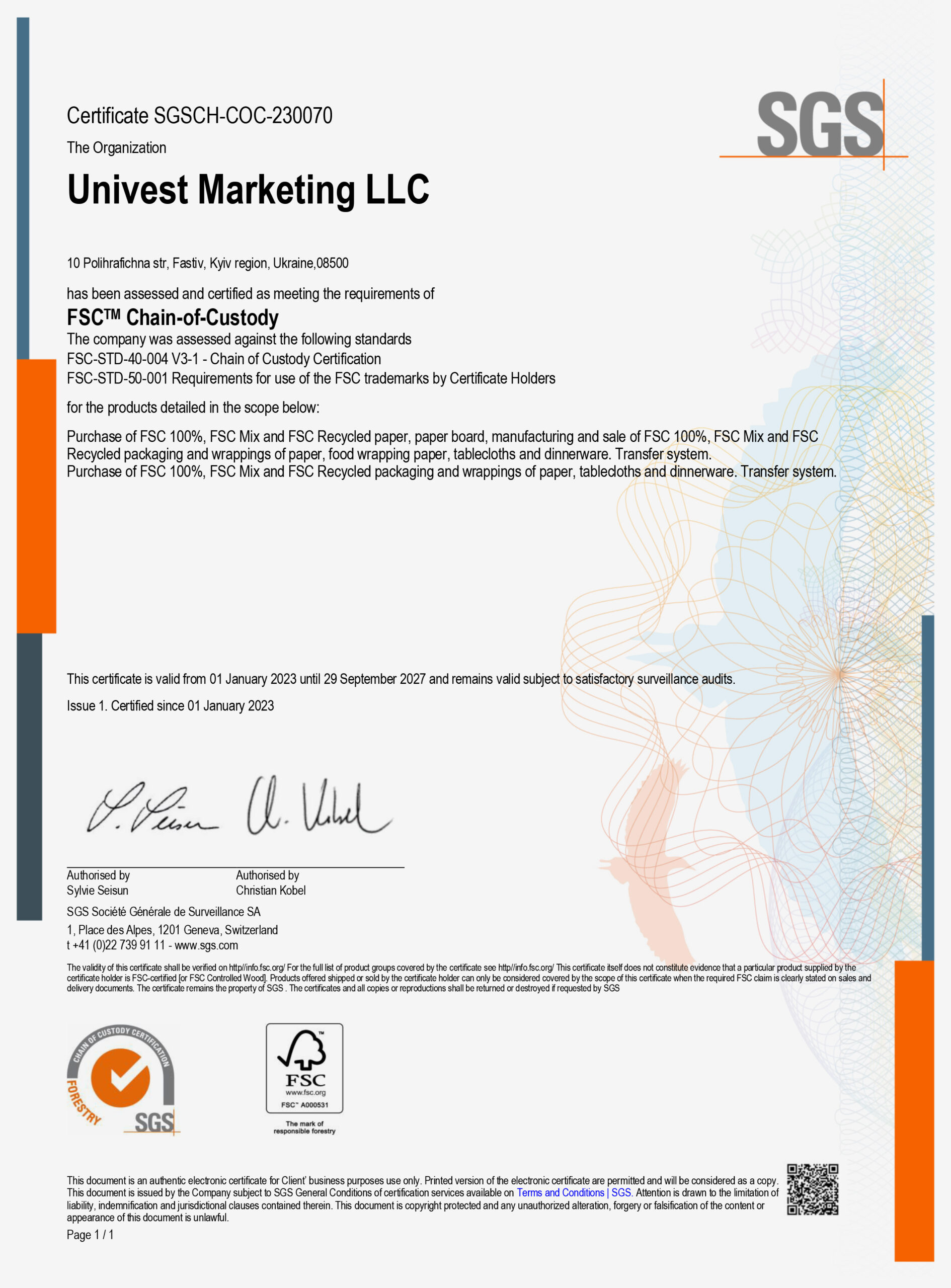 certified products from Univest packaging company